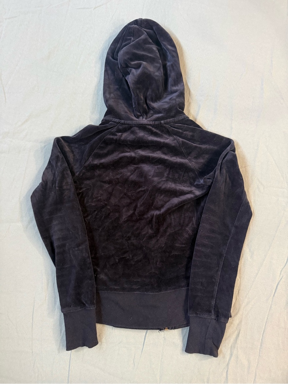 Women's Bebe Y2K Velvour Rhinestone Full Zip Hoodie Black XS. - Picture 8 of 8